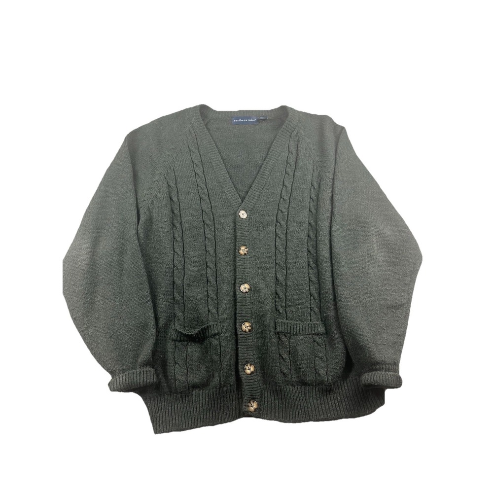 Northern Isles Cable Knit Button Cardigan Sweater Gray Men's XL Acrylic‎ Pockets